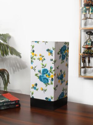 Ambika Home Premium Handmade Multi Cotton Square Table Lamp with Square & Black Wooden Base | Boho Bedside Lamp for Bedroom, Living Room, Hotel, CafÃ© & Office | E27 Holder