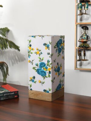 Ambika Home Premium Handmade Multi Cotton Square Table Lamp with Square & Natural Wooden Base | Boho Bedside Lamp for Bedroom, Living Room, Hotel, CafÃ© & Office | E27 Holder