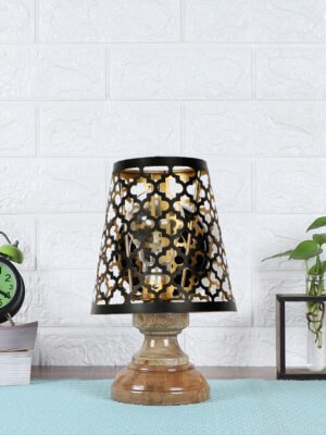 Ambika Home Black Metal Shade Wooden Table Lamp | Modern Bedside Lamp for Bedroom, Living Room, Hotel, CafÃ© & Home DÃ©cor