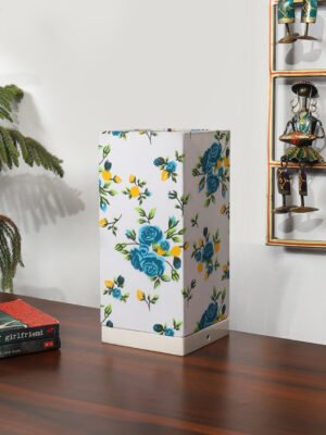 Ambika Home Premium Handmade Multi Cotton Square Table Lamp with Square & White Wooden Base | Boho Bedside Lamp for Bedroom, Living Room, Hotel, CafÃ© & Office | E27 Holder