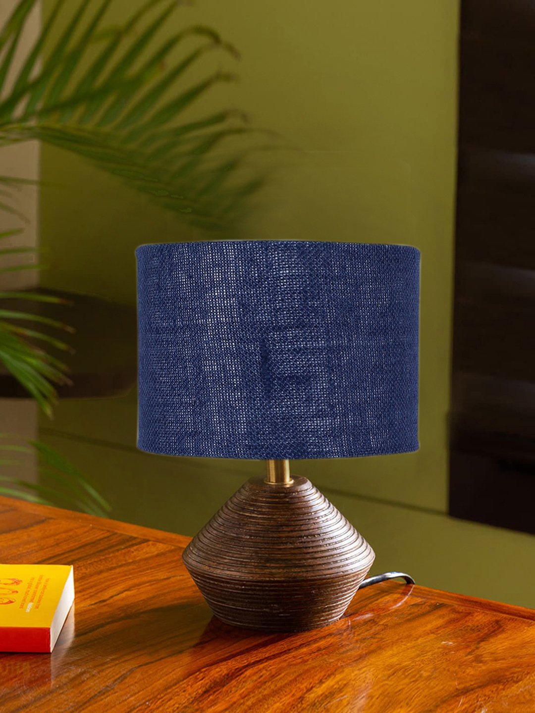 Ambika Home Wood Table Lamp with Blue Jute Shade | Decorative Bedside Lamp for Bedroom, Living Room, Dining Room, Study Room, Office, Hotel, Café & Restaurant | Modern Home Décor | E27 Holder