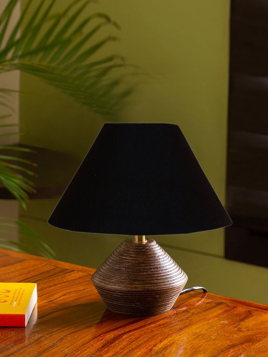 Ambika Home Wood Table Lamp with Black cotton Shade | Decorative Bedside Lamp for Bedroom, Living Room, Dining Room, Study Room, Office, Hotel, Café & Restaurant | Modern Home Décor | E27 Holder