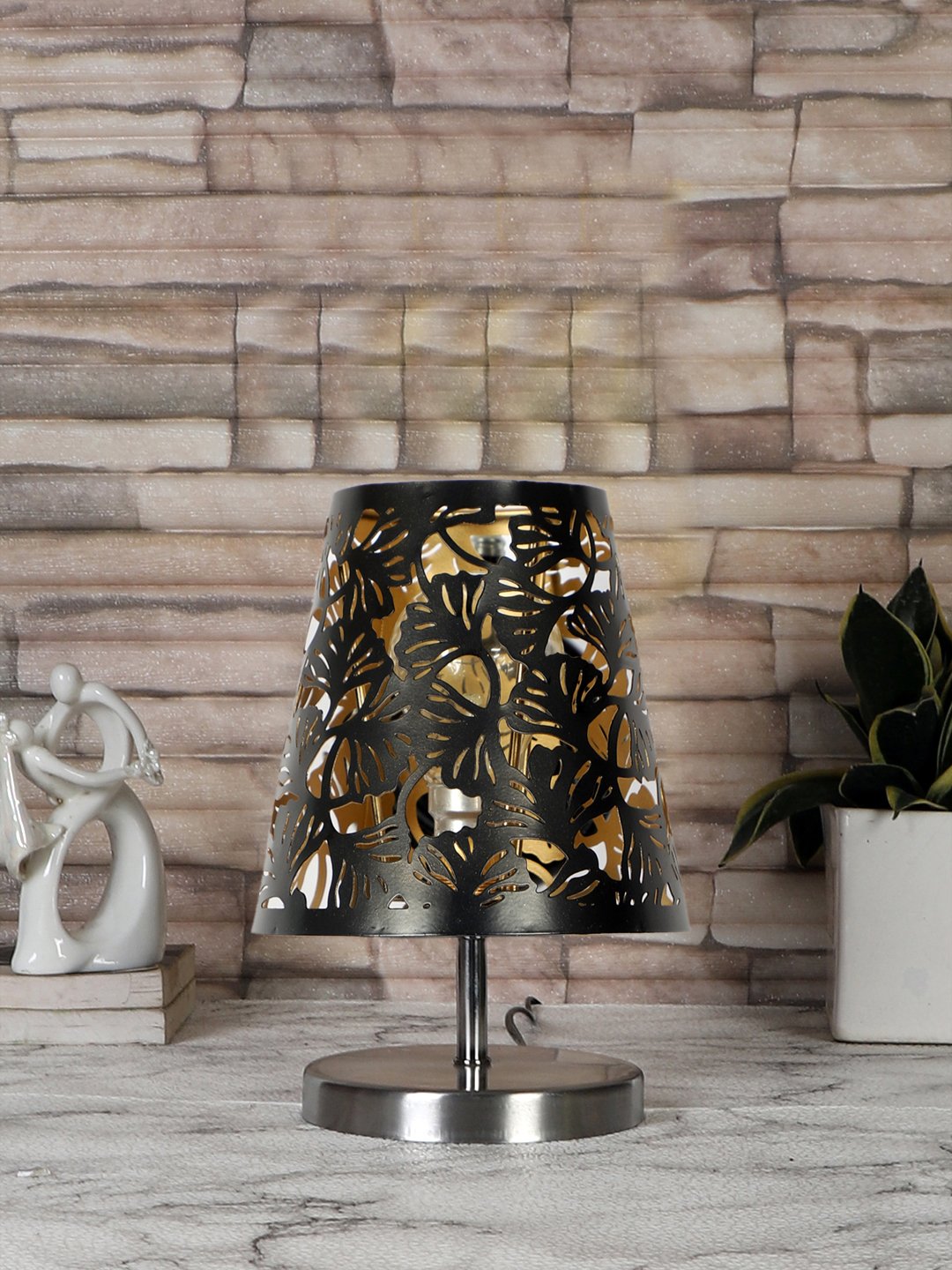 Ambika Home Black Metal Shade Wooden Table Lamp | Modern Bedside Lamp for Bedroom, Living Room, Hotel, Café & Home Décor