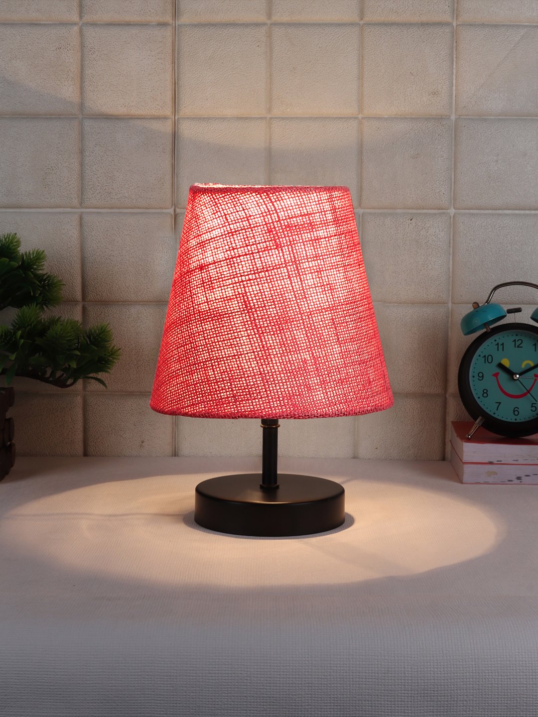 Ambika Home Pink Jute Shade Wooden Table Lamp | Modern Bedside Lamp for Bedroom, Living Room, Hotel, Café & Home Décor - Image 2