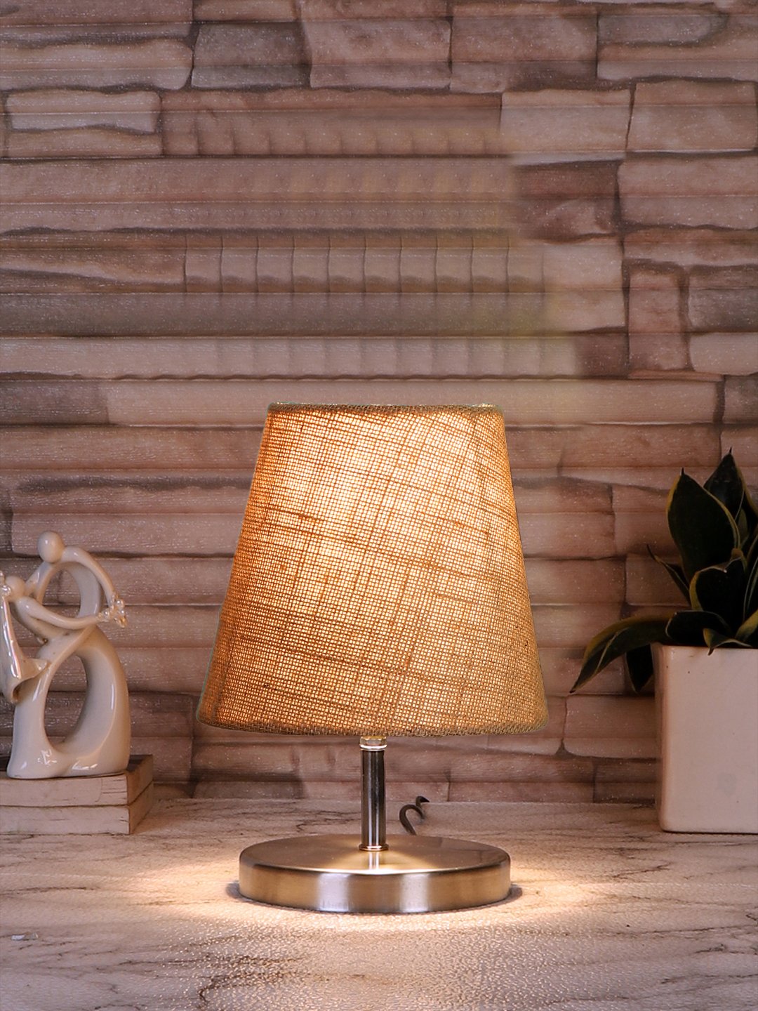 Ambika Home Beige Jute Shade Wooden Table Lamp | Modern Bedside Lamp for Bedroom, Living Room, Hotel, Café & Home Décor - Image 2