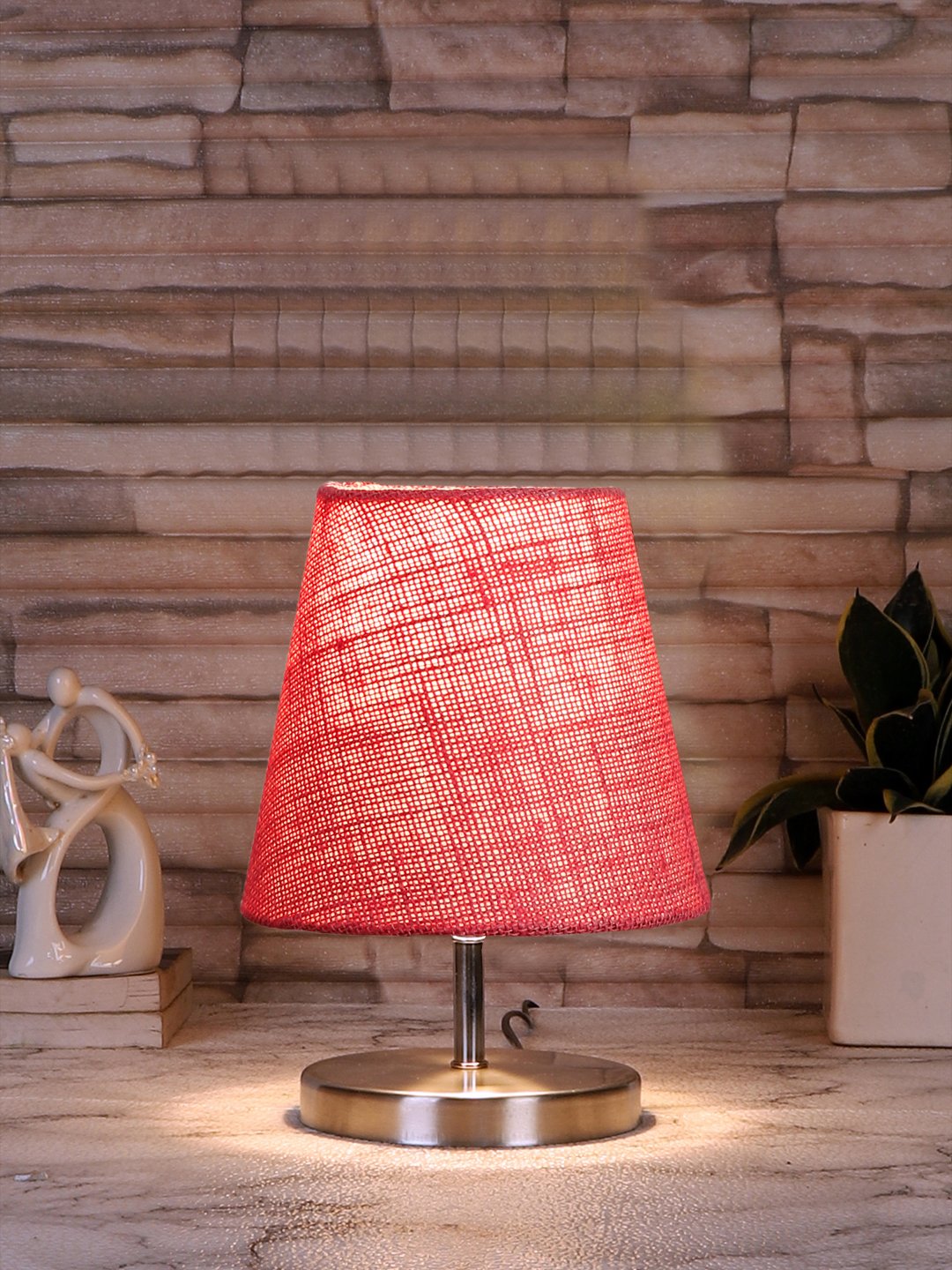 Ambika Home Pink Jute Shade Wooden Table Lamp | Modern Bedside Lamp for Bedroom, Living Room, Hotel, Café & Home Décor - Image 2