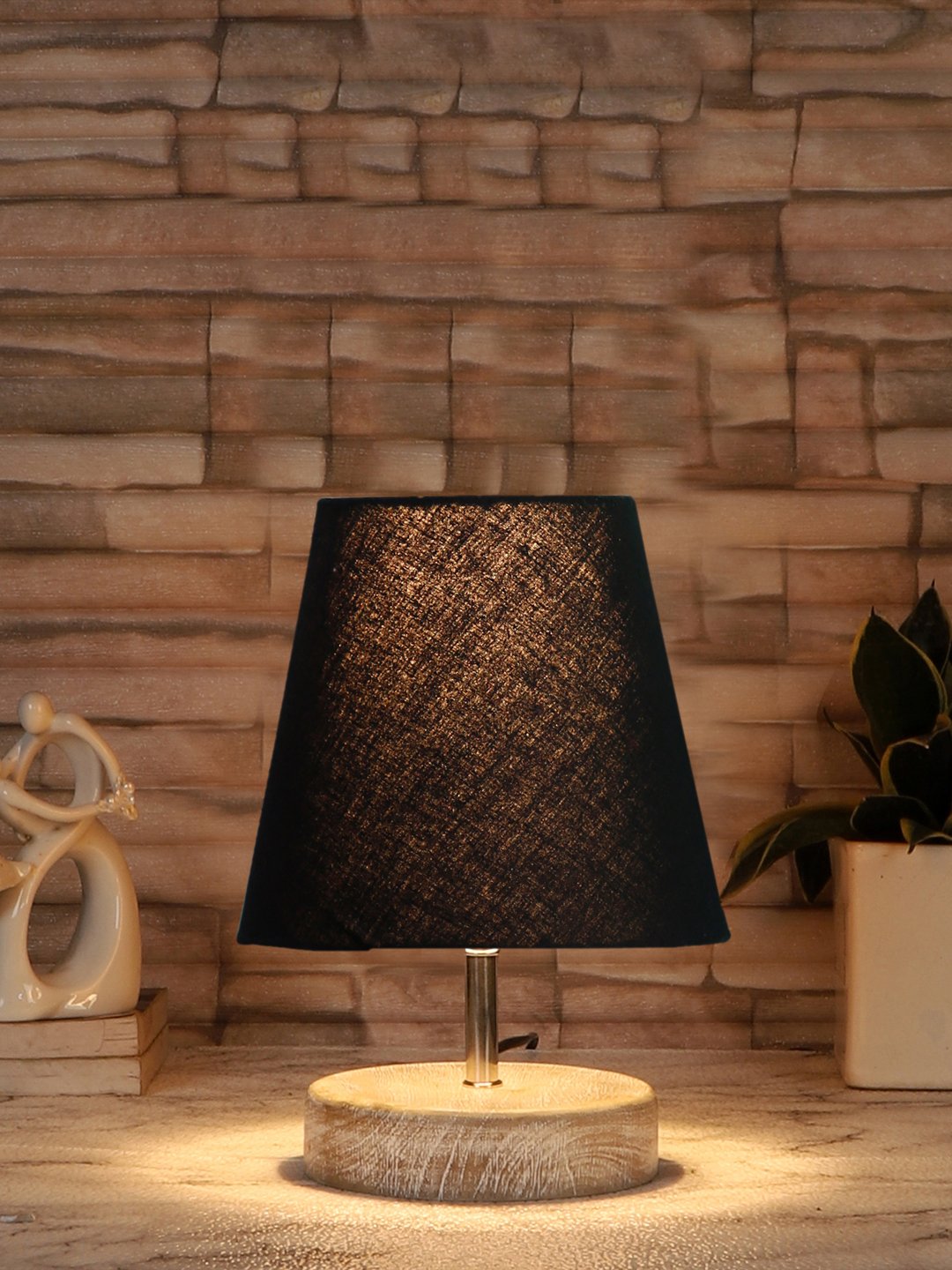 Ambika Home Black Cotton Shade Wooden Table Lamp | Modern Bedside Lamp for Bedroom, Living Room, Hotel, Café & Home Décor - Image 2