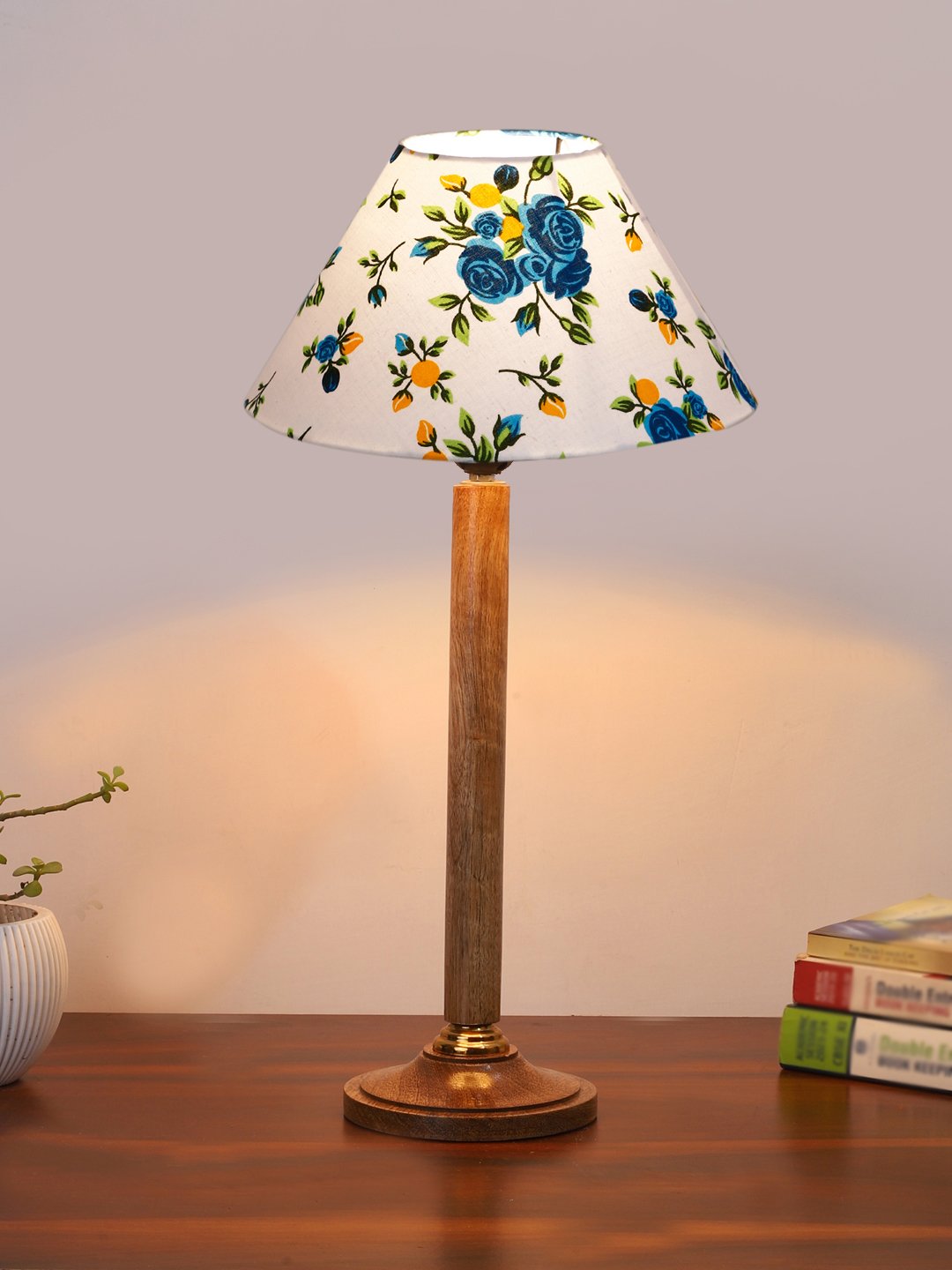 Ambika Home Contemporary Natural Wood Table Lamp with Multicolor Jute Shade | Decorative Bedside Lamp for Bedroom, Living Room, Hotel & Office | E27 Holder | BH84 - Image 2