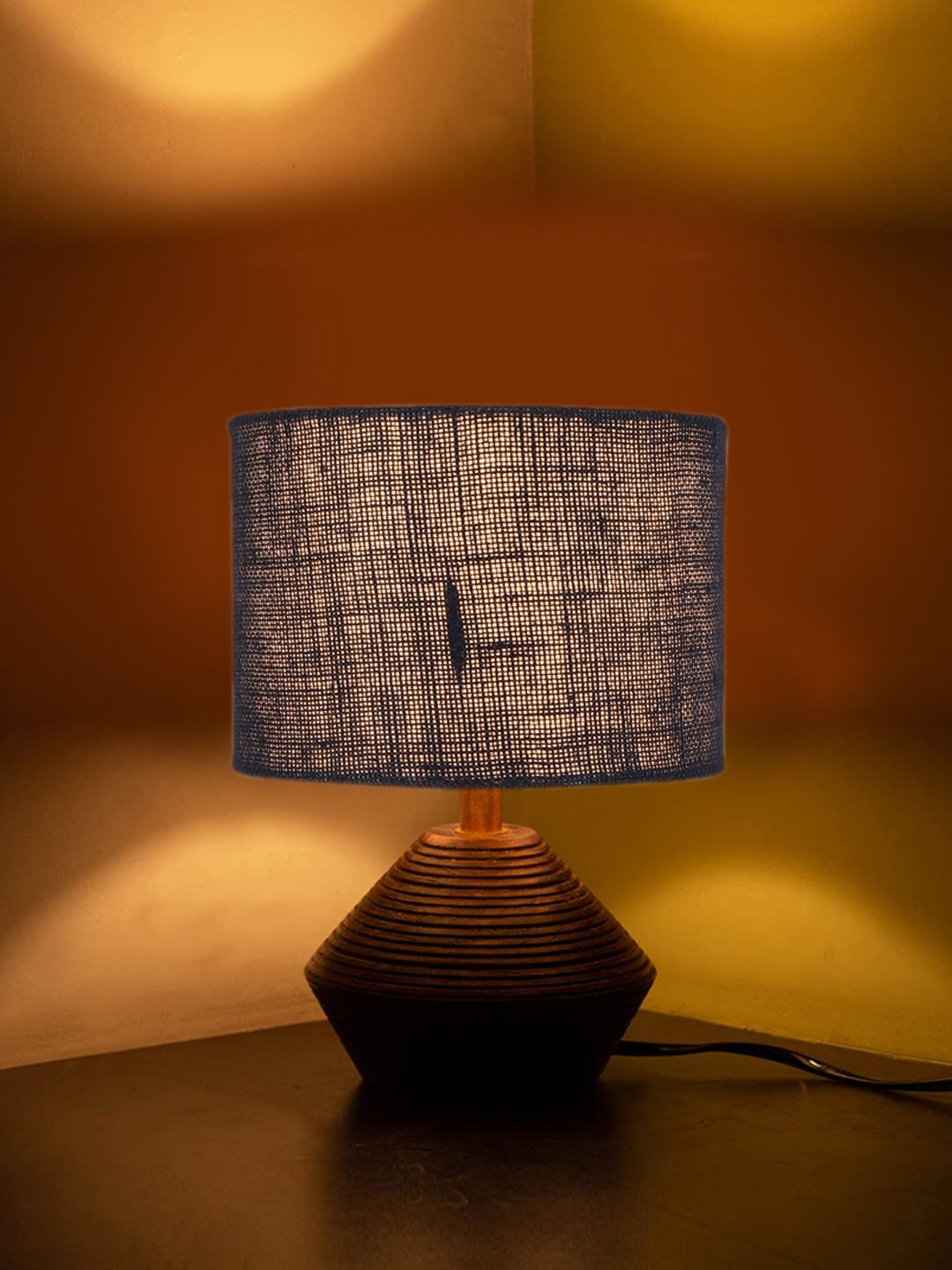 Ambika Home Wood Table Lamp with Blue Jute Shade | Decorative Bedside Lamp for Bedroom, Living Room, Dining Room, Study Room, Office, Hotel, Café & Restaurant | Modern Home Décor | E27 Holder - Image 2