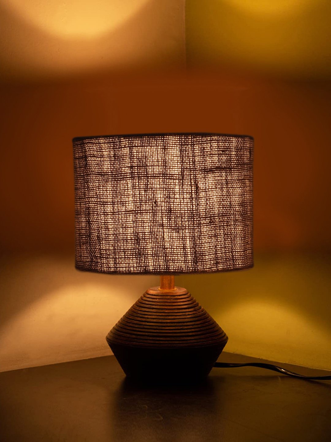 Ambika Home Wood Table Lamp with Grey Jute Shade | Decorative Bedside Lamp for Bedroom, Living Room, Dining Room, Study Room, Office, Hotel, Café & Restaurant | Modern Home Décor | E27 Holder - Image 2