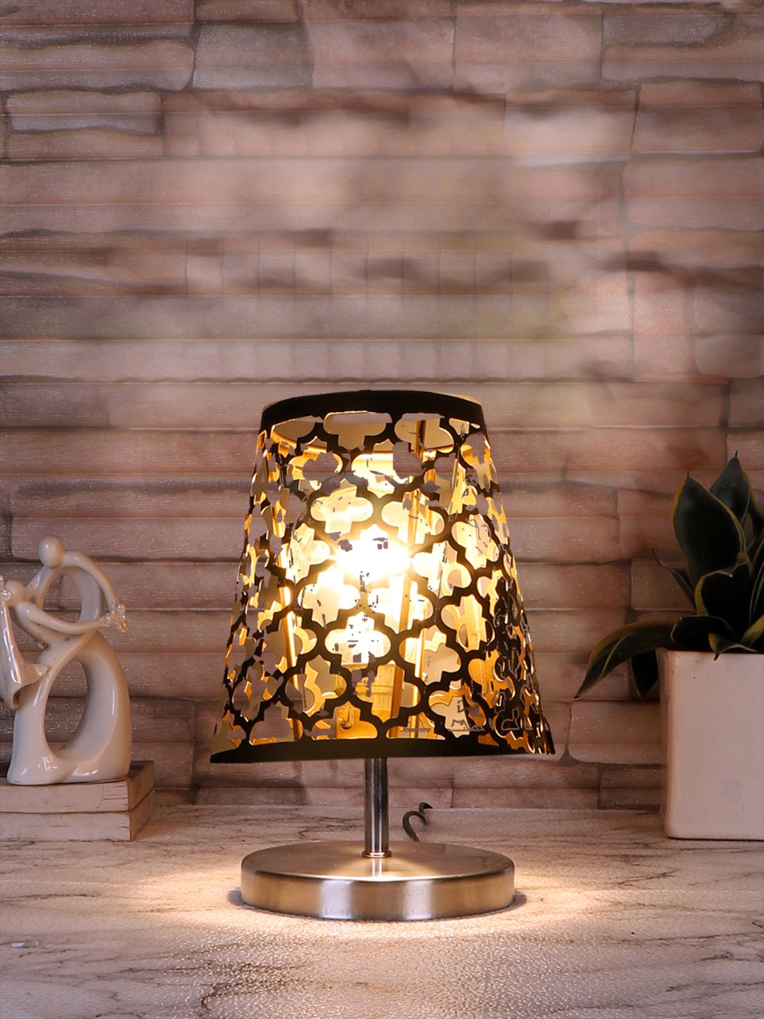Ambika Home Black Metal Shade Wooden Table Lamp | Modern Bedside Lamp for Bedroom, Living Room, Hotel, Café & Home Décor - Image 2