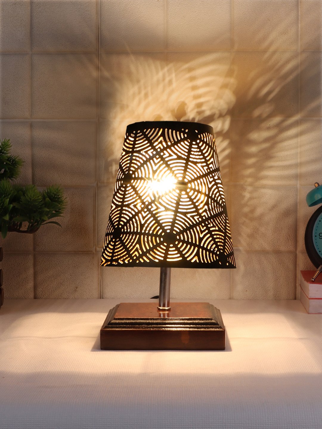 Ambika Home Black Metal Shade Wooden Table Lamp | Modern Bedside Lamp for Bedroom, Living Room, Hotel, Café & Home Décor - Image 2