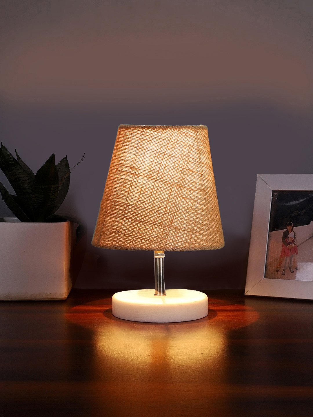 Ambika Home Beige Jute Shade Wooden Table Lamp | Modern Bedside Lamp for Bedroom, Living Room, Hotel, Café & Home Décor - Image 2