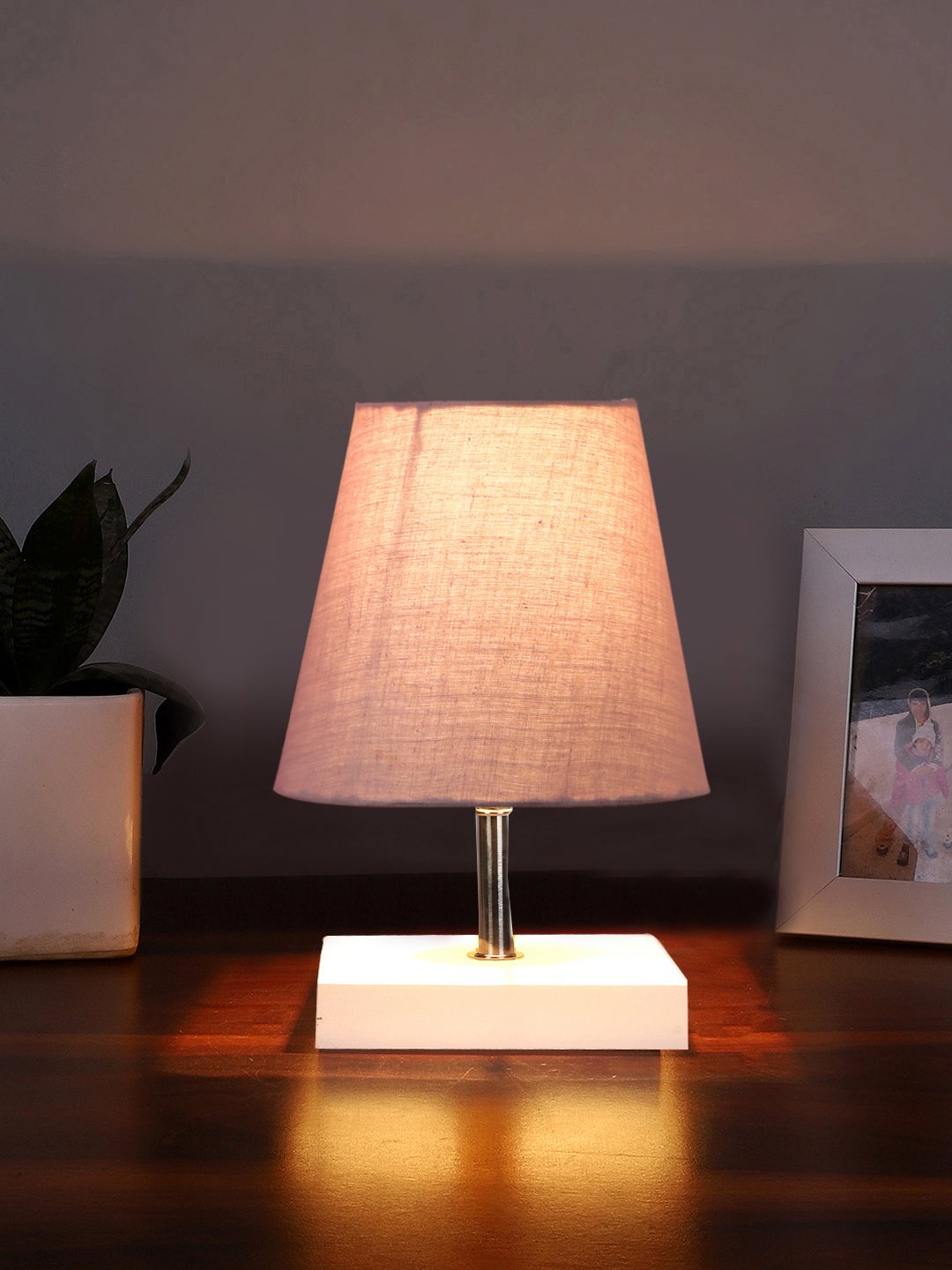 Ambika Home Grey Cotton Shade Wooden Table Lamp | Modern Bedside Lamp for Bedroom, Living Room, Hotel, Café & Home Décor - Image 3