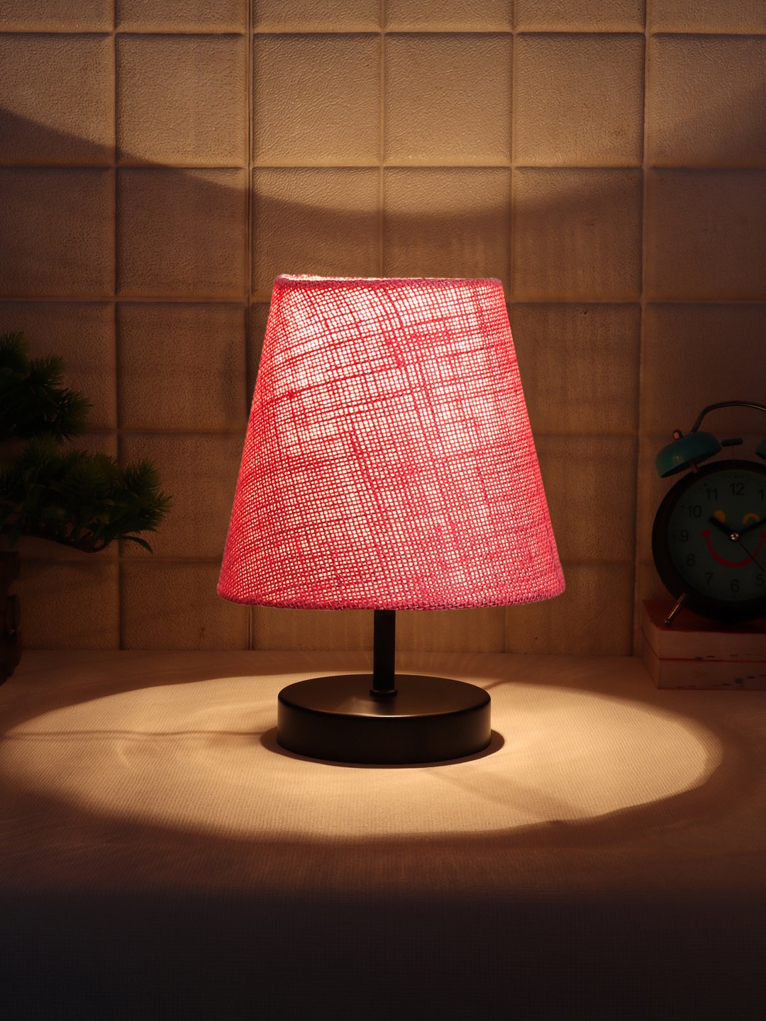 Ambika Home Pink Jute Shade Wooden Table Lamp | Modern Bedside Lamp for Bedroom, Living Room, Hotel, Café & Home Décor - Image 3