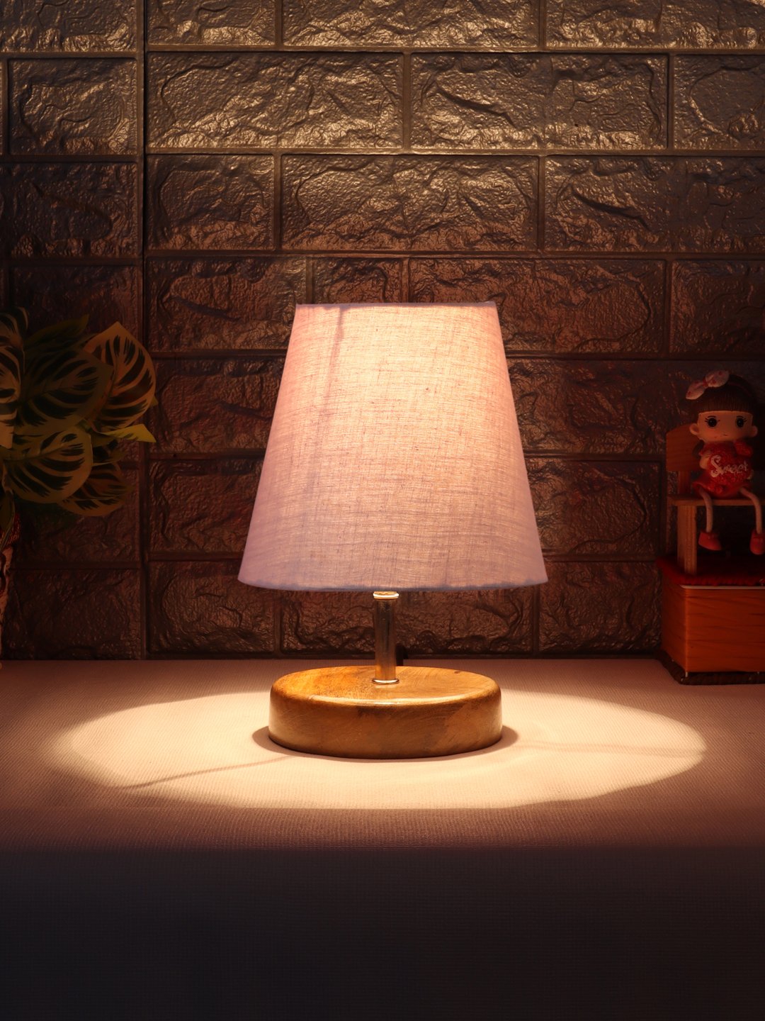 Ambika Home Grey Cotton Shade Wooden Table Lamp | Modern Bedside Lamp for Bedroom, Living Room, Hotel, Café & Home Décor - Image 3