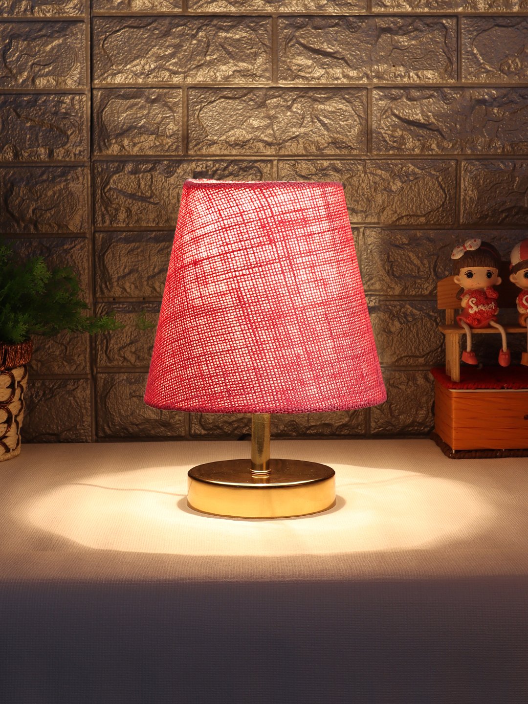 Ambika Home Pink Jute Shade Wooden Table Lamp | Modern Bedside Lamp for Bedroom, Living Room, Hotel, Café & Home Décor - Image 3