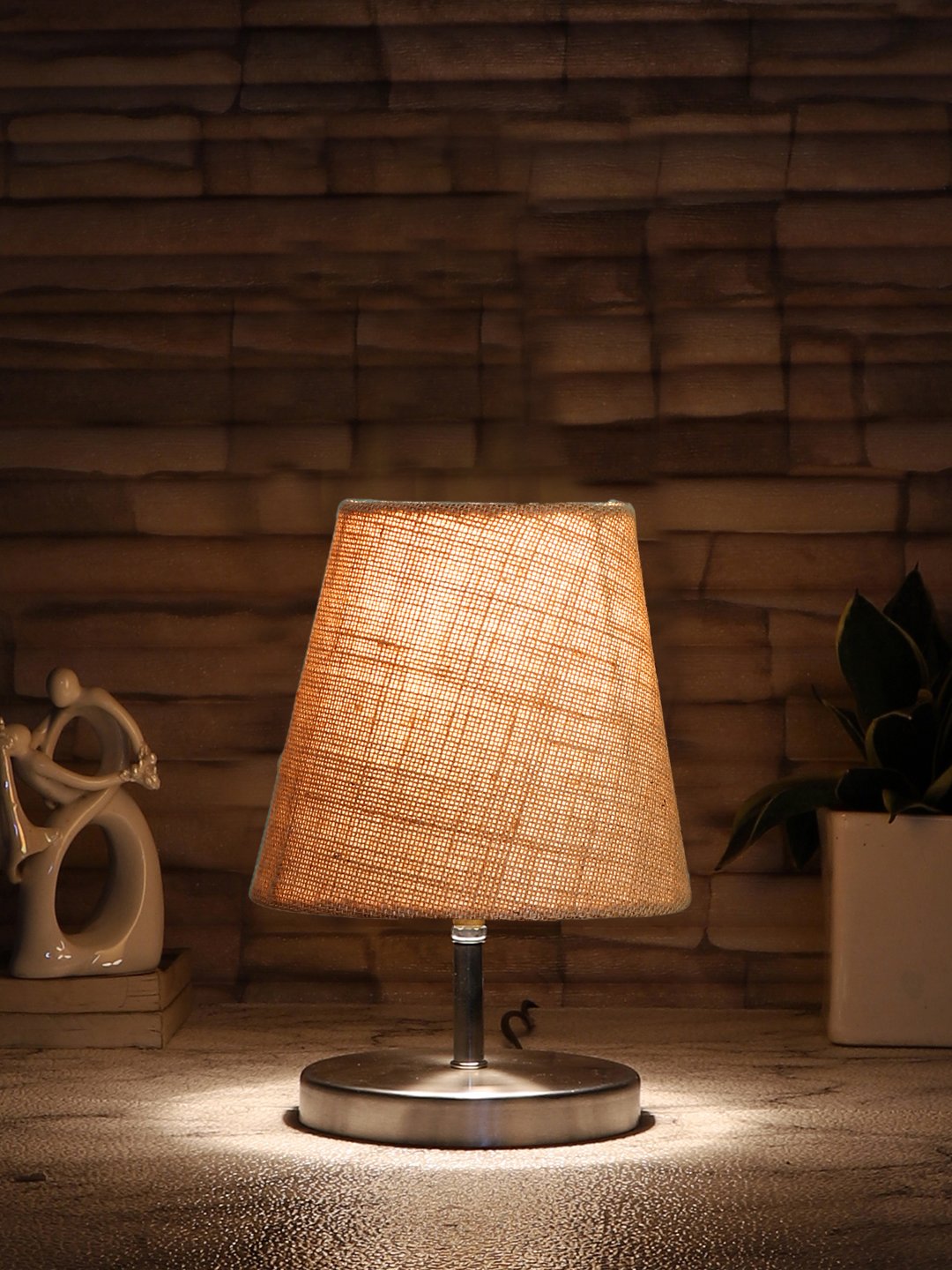 Ambika Home Beige Jute Shade Wooden Table Lamp | Modern Bedside Lamp for Bedroom, Living Room, Hotel, Café & Home Décor - Image 3