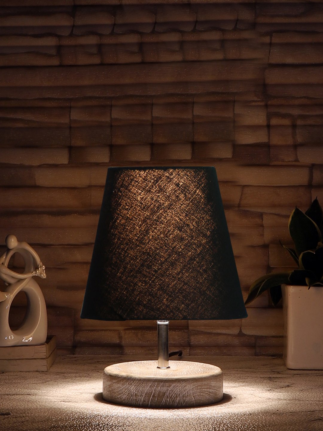 Ambika Home Black Cotton Shade Wooden Table Lamp | Modern Bedside Lamp for Bedroom, Living Room, Hotel, Café & Home Décor - Image 3