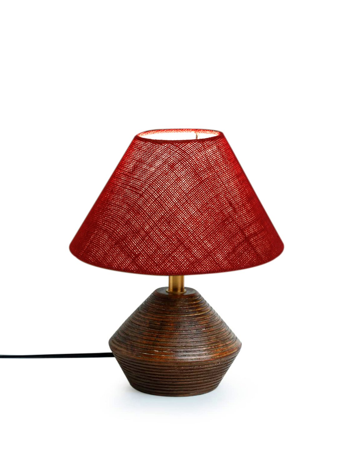 Ambika Home Wood Table Lamp with Maroon Jute Shade | Decorative Bedside Lamp for Bedroom, Living Room, Dining Room, Study Room, Office, Hotel, Café & Restaurant | Modern Home Décor | E27 Holder - Image 3
