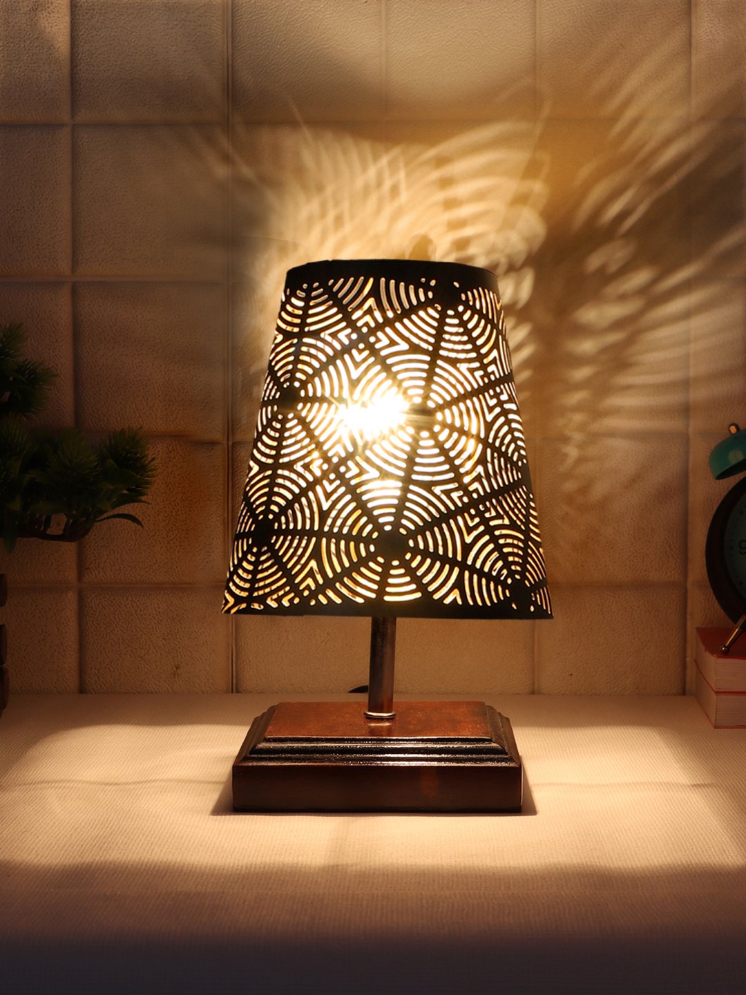 Ambika Home Black Metal Shade Wooden Table Lamp | Modern Bedside Lamp for Bedroom, Living Room, Hotel, Café & Home Décor - Image 3