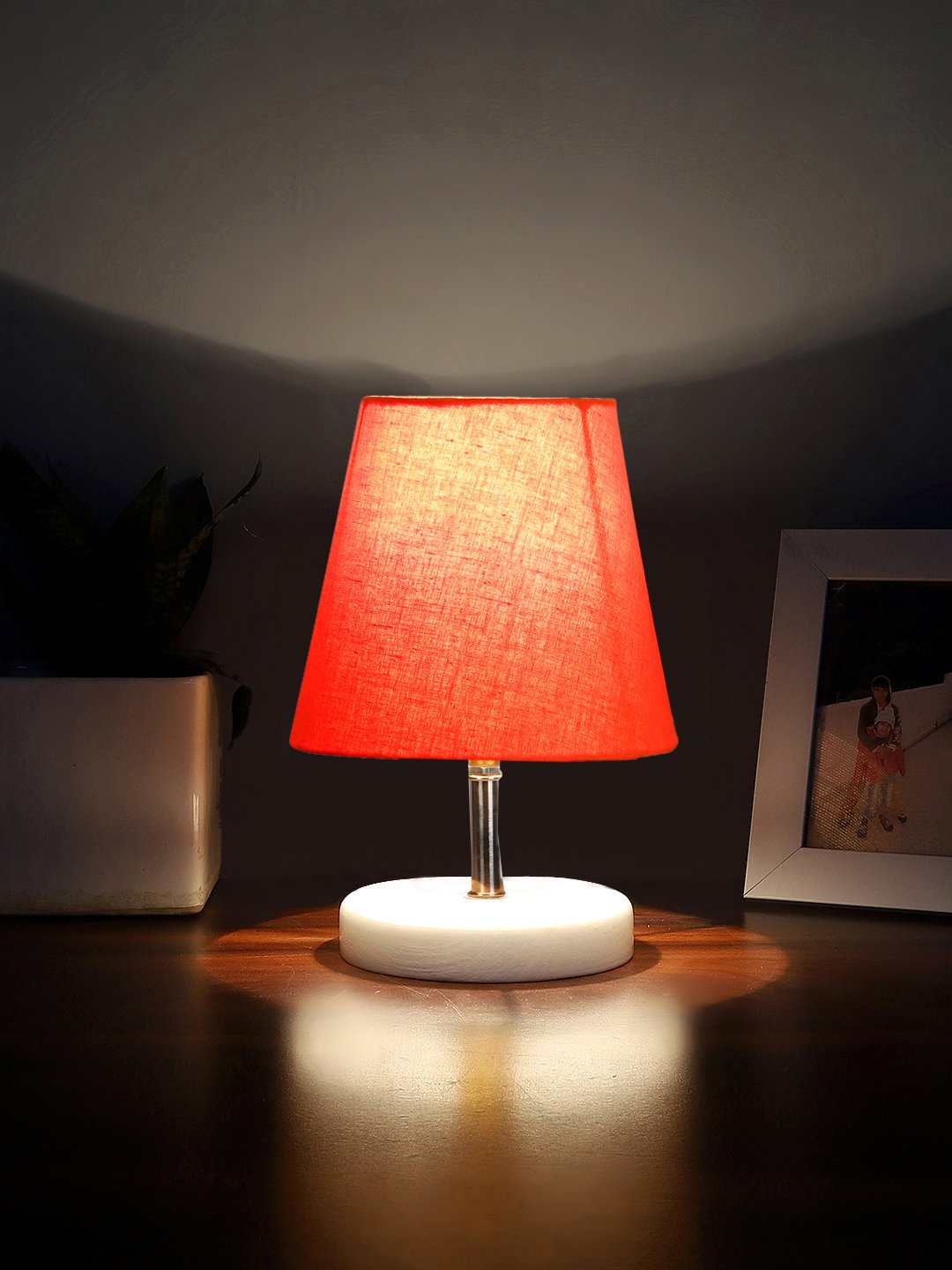 Ambika Home Orange Cotton Shade Wooden Table Lamp | Modern Bedside Lamp for Bedroom, Living Room, Hotel, Café & Home Décor - Image 3