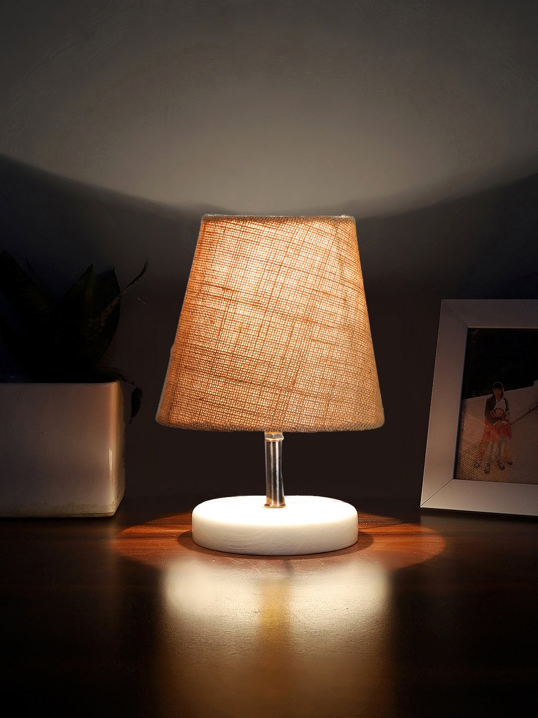 Ambika Home Beige Jute Shade Wooden Table Lamp | Modern Bedside Lamp for Bedroom, Living Room, Hotel, Café & Home Décor - Image 3