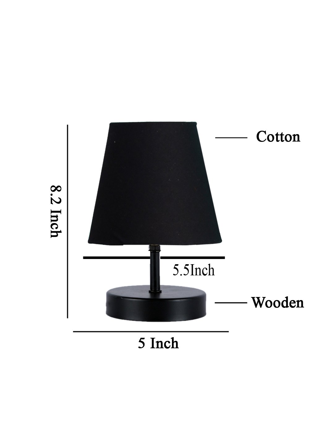 Ambika Home Black Cotton Shade Wooden Table Lamp | Modern Bedside Lamp for Bedroom, Living Room, Hotel, Café & Home Décor - Image 2