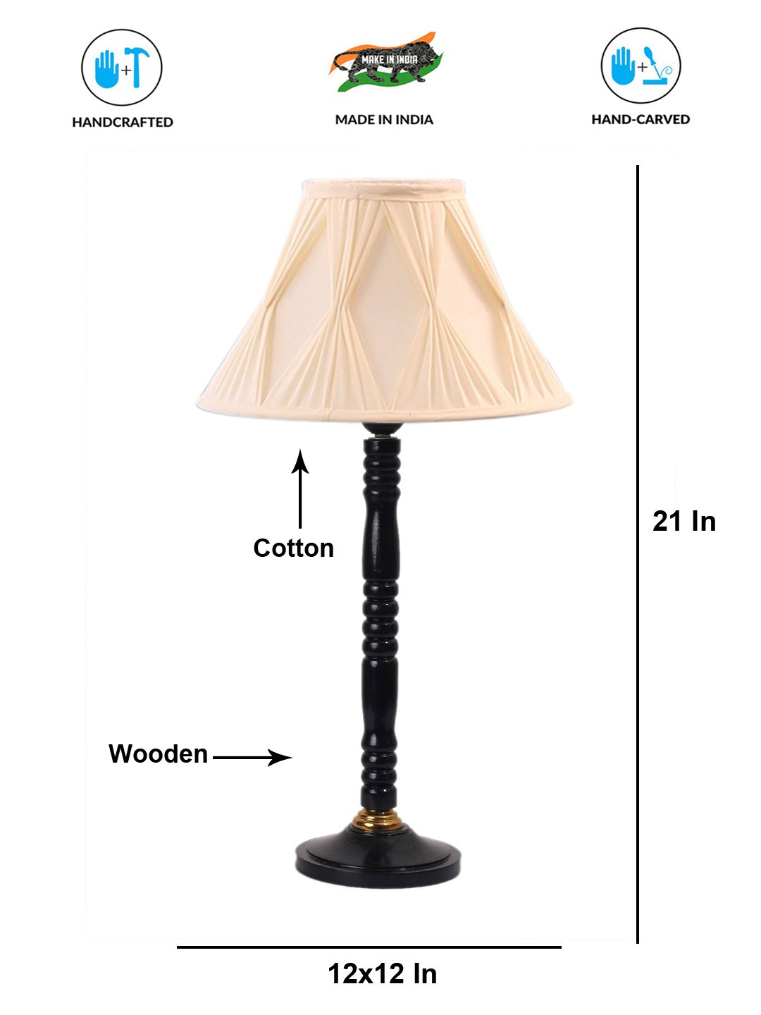 Ambika Home Minimalist Black Wood Table Lamp with off-white Jute Shade | Decorative Bedside Lamp for Bedroom, Living Room, Hotel & Office | E27 Holder | BH23 - Image 4