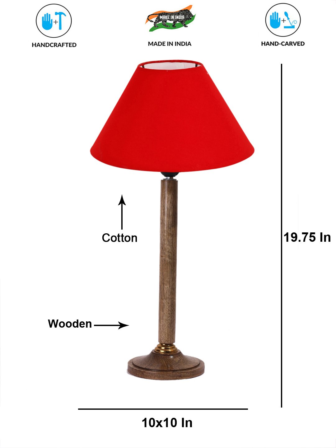 Ambika Home Rustic Natural Wood Table Lamp with Red Cotton Shade | Decorative Bedside Lamp for Bedroom, Living Room, Hotel & Office | E27 Holder | BH75 - Image 4