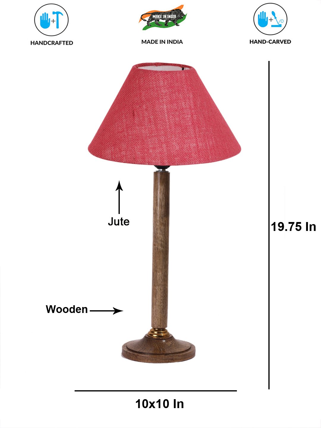 Ambika Home Industrial Natural Wood Table Lamp with Pink Jute Shade | Decorative Bedside Lamp for Bedroom, Living Room, Hotel & Office | E27 Holder | BH81 - Image 4