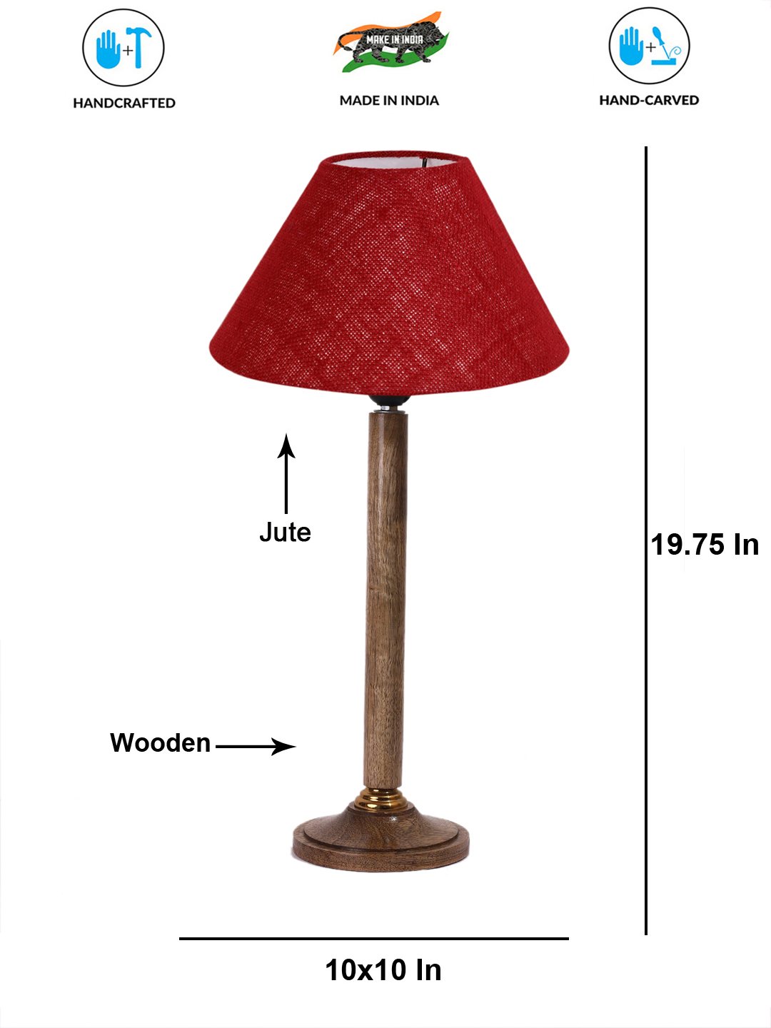 Ambika Home Modern Natural Wood Table Lamp with Maroon Jute Shade | Decorative Bedside Lamp for Bedroom, Living Room, Hotel & Office | E27 Holder | BH82 - Image 4