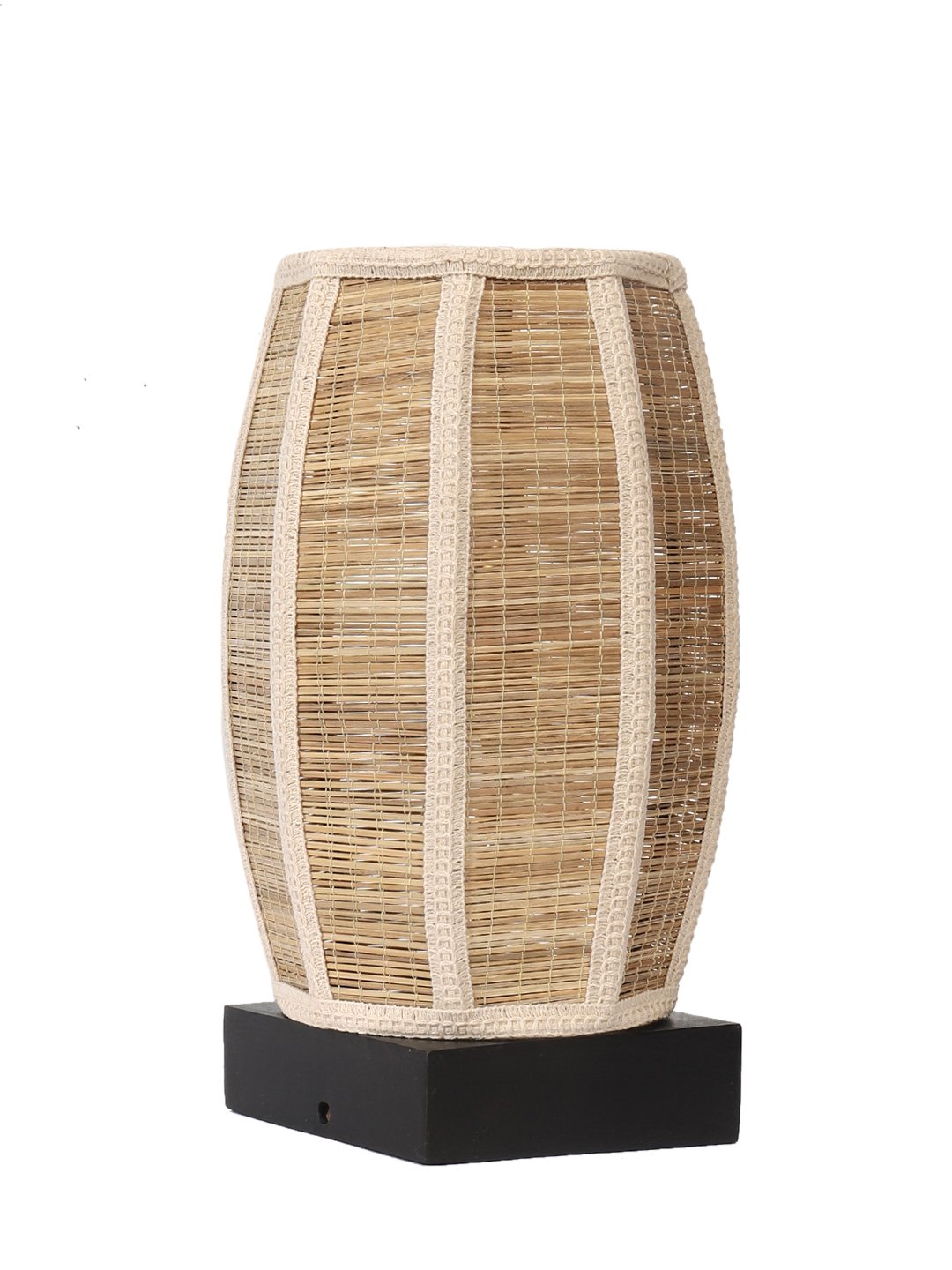 Ambika Home Premium Handmade Beige Bamboo Dholak Table Lamp with Square & Black Wooden Base | Boho Bedside Lamp for Bedroom, Living Room, Hotel, Café & Office | E27 Holder - Image 4