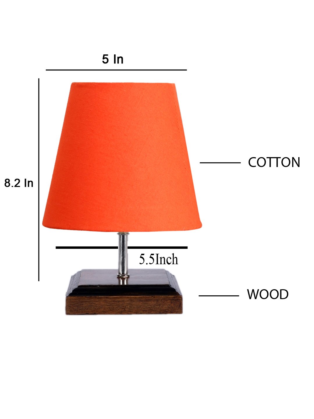 Ambika Home Orange Cotton Shade Wooden Table Lamp | Modern Bedside Lamp for Bedroom, Living Room, Hotel, Café & Home Décor - Image 5