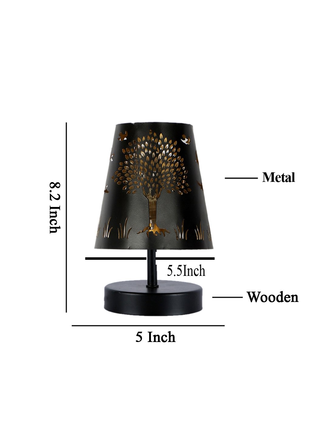 Ambika Home Black Metal Shade Wooden Table Lamp | Modern Bedside Lamp for Bedroom, Living Room, Hotel, Café & Home Décor - Image 4