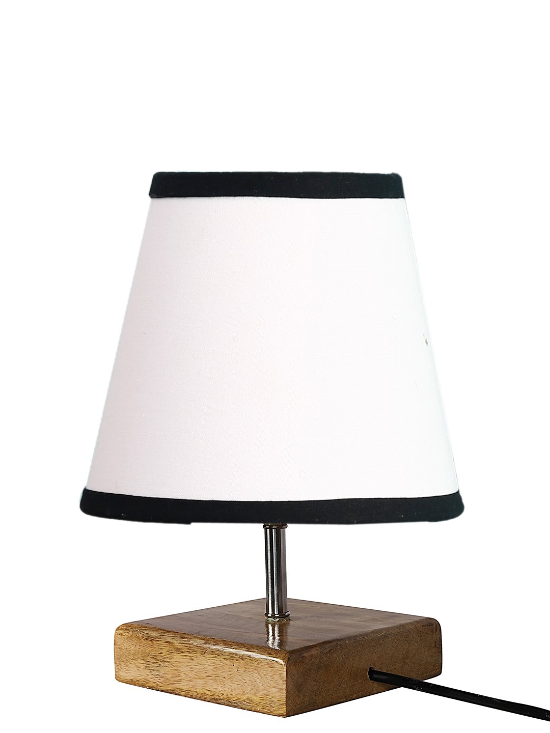 Ambika Home White Cotton Shade Wooden Table Lamp | Modern Bedside Lamp for Bedroom, Living Room, Hotel, Café & Home Décor - Image 3