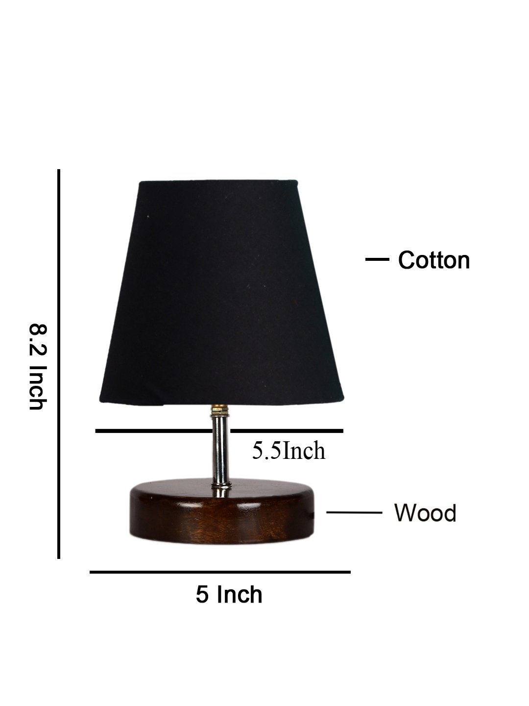 Ambika Home Black Cotton Shade Wooden Table Lamp | Modern Bedside Lamp for Bedroom, Living Room, Hotel, Café & Home Décor - Image 2