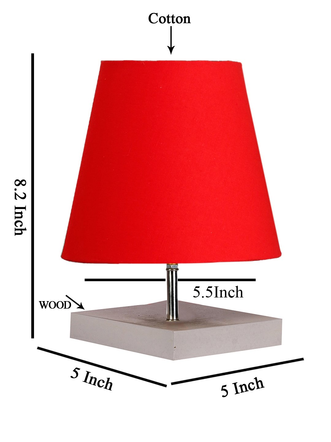 Ambika Home Red Cotton Shade Wooden Table Lamp | Modern Bedside Lamp for Bedroom, Living Room, Hotel, Café & Home Décor - Image 5