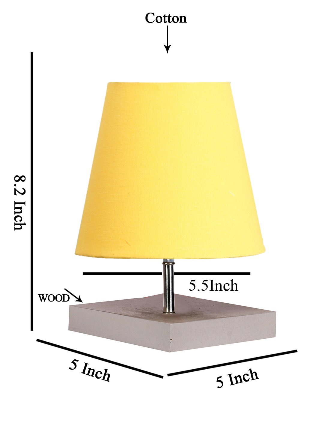 Ambika Home Yellow Cotton Shade Wooden Table Lamp | Modern Bedside Lamp for Bedroom, Living Room, Hotel, Café & Home Décor - Image 5