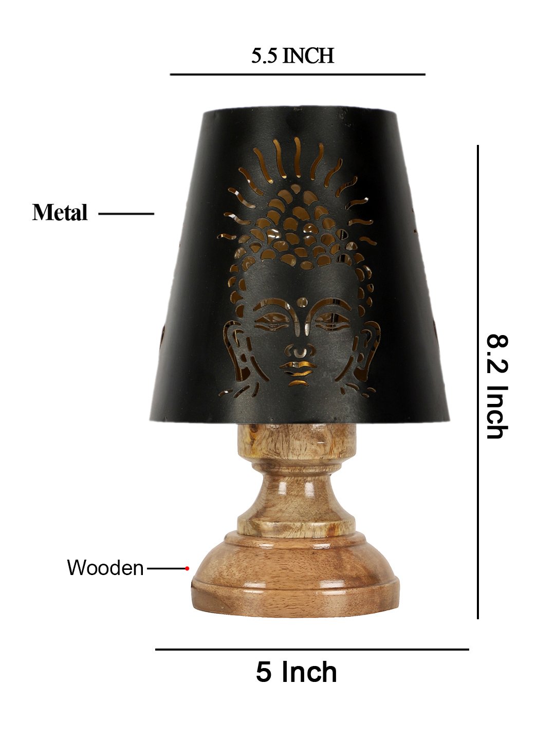 Ambika Home Black Metal Shade Wooden Table Lamp | Modern Bedside Lamp for Bedroom, Living Room, Hotel, Café & Home Décor - Image 2
