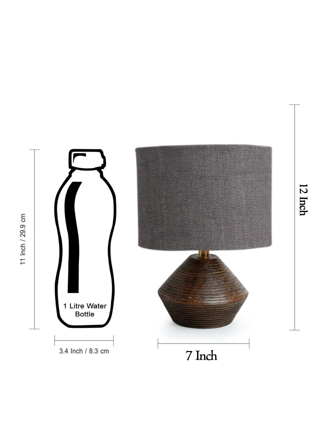 Ambika Home Wood Table Lamp with Grey Jute Shade | Decorative Bedside Lamp for Bedroom, Living Room, Dining Room, Study Room, Office, Hotel, Café & Restaurant | Modern Home Décor | E27 Holder - Image 5