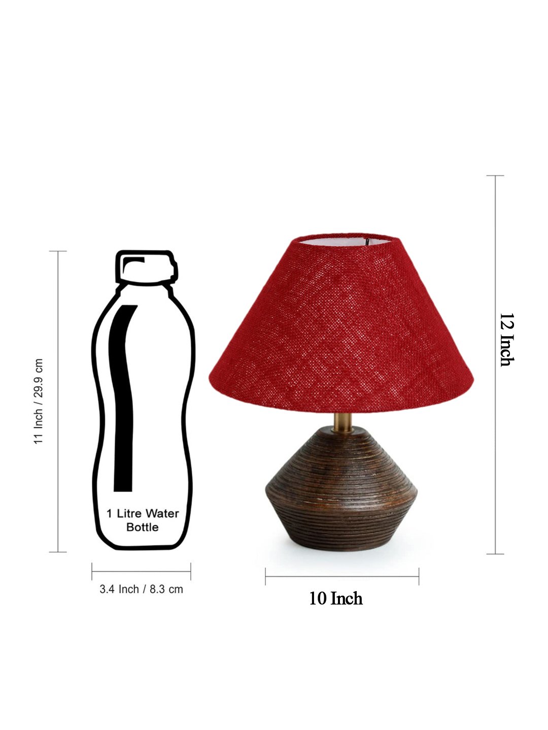 Ambika Home Wood Table Lamp with Maroon Jute Shade | Decorative Bedside Lamp for Bedroom, Living Room, Dining Room, Study Room, Office, Hotel, Café & Restaurant | Modern Home Décor | E27 Holder - Image 5