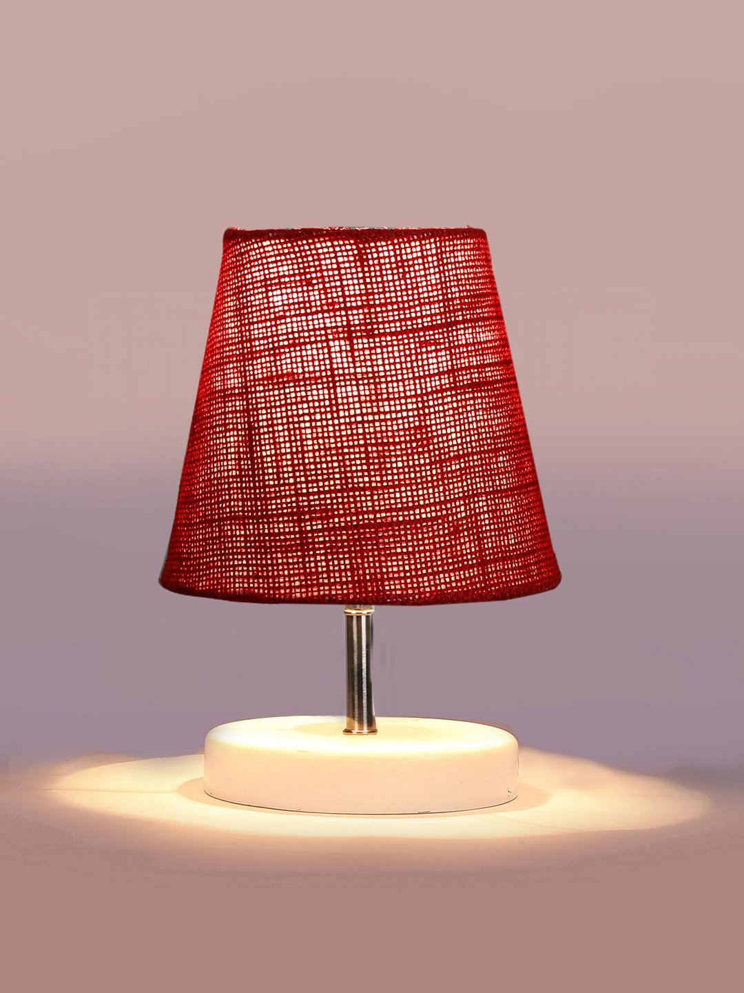 Ambika Home Maroon Jute Shade Wooden Table Lamp | Modern Bedside Lamp for Bedroom, Living Room, Hotel, Café & Home Décor - Image 4