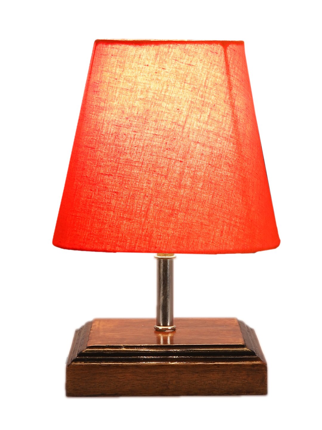 Ambika Home Orange Cotton Shade Wooden Table Lamp | Modern Bedside Lamp for Bedroom, Living Room, Hotel, Café & Home Décor - Image 3