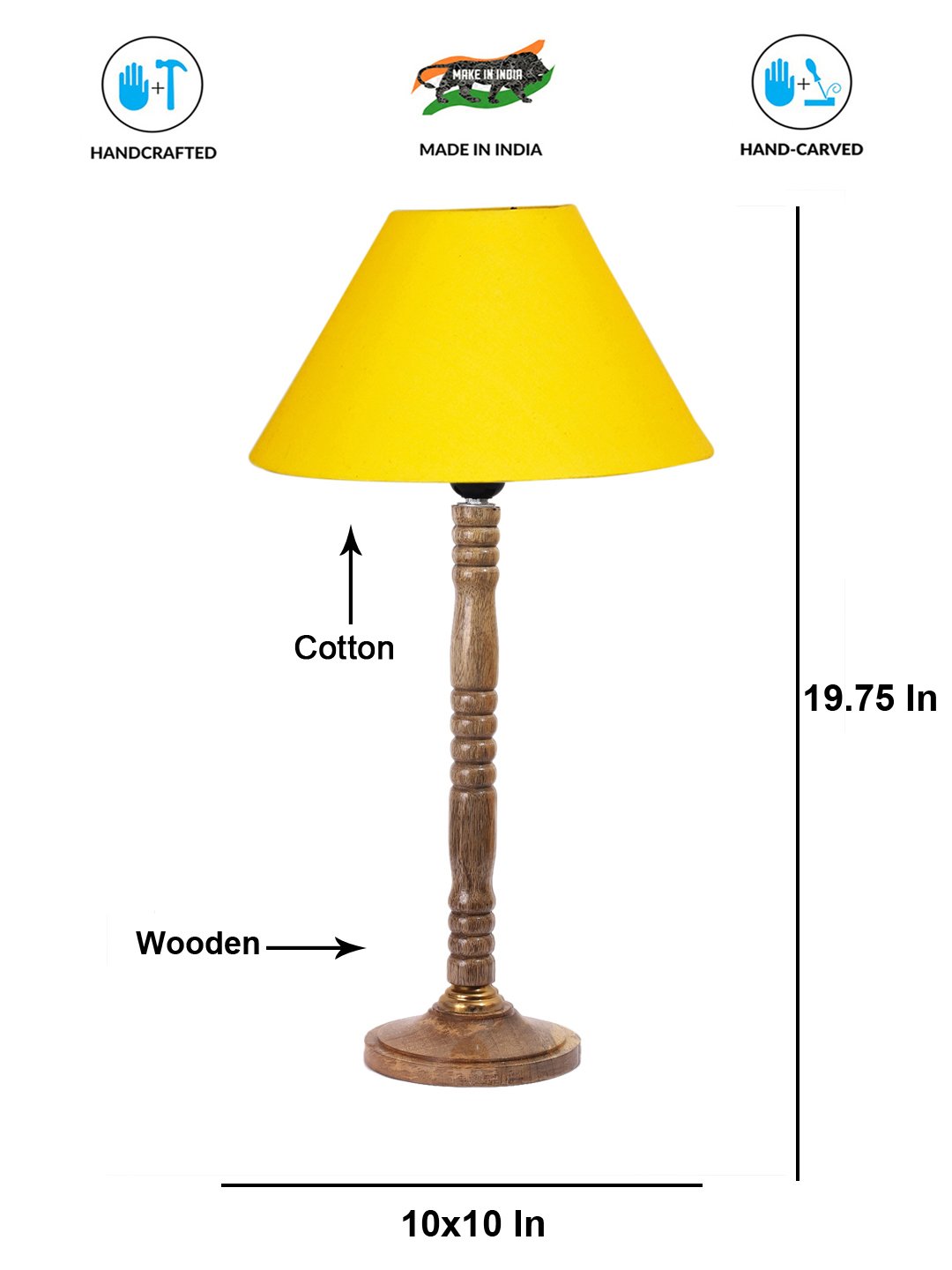 Ambika Home Minimalist Natural Wood Table Lamp with Yellow Cotton Shade | Decorative Bedside Lamp for Bedroom, Living Room, Hotel & Office | E27 Holder | BH53 - Image 6
