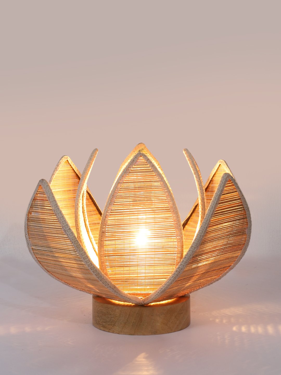 Ambika Home Premium Handmade Beige Bamboo Kamal Table Lamp with Round & Natural Wooden Base | Boho Bedside Lamp for Bedroom, Living Room, Hotel, Café & Office | E27 Holder - Image 6