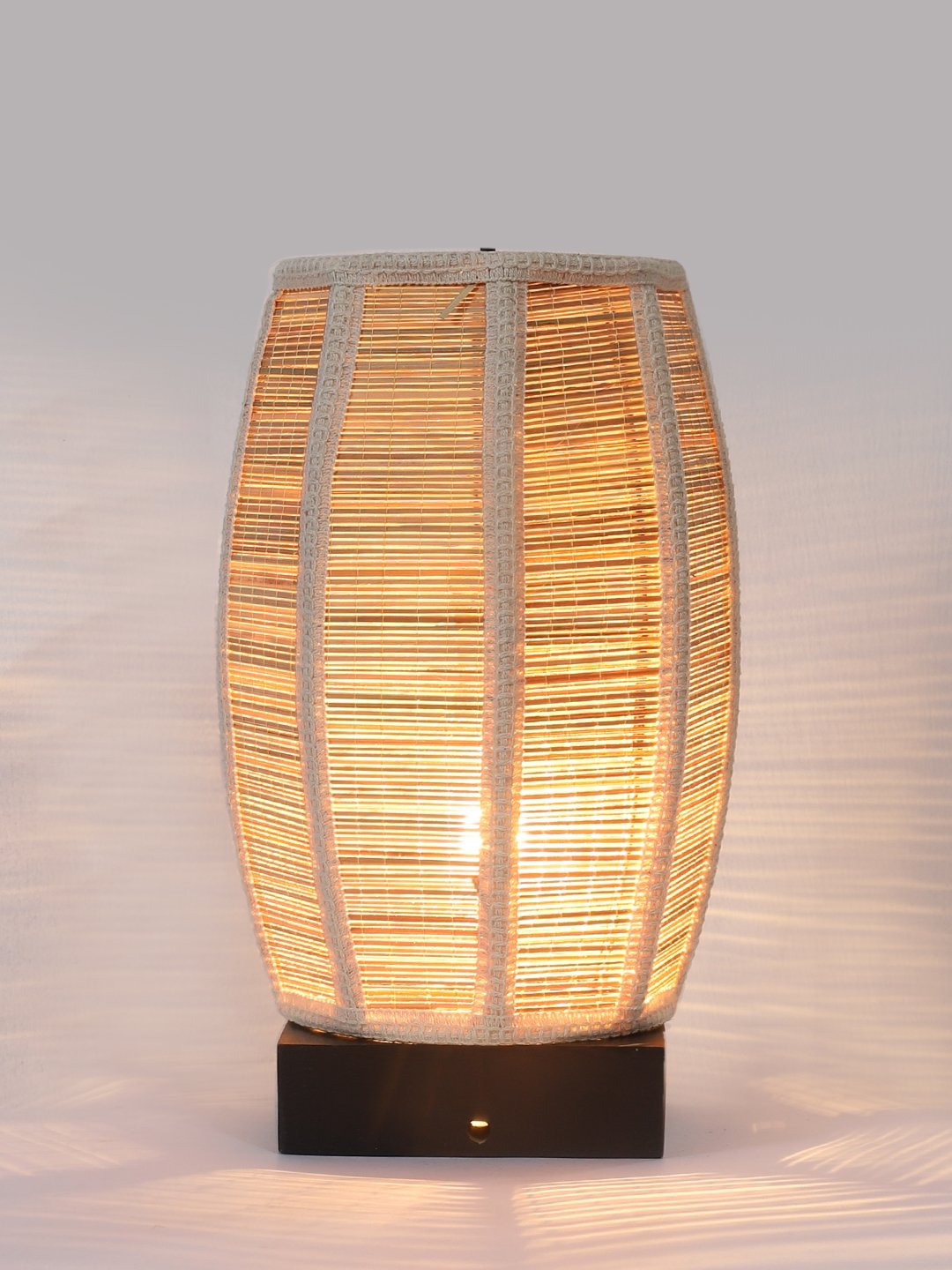 Ambika Home Premium Handmade Beige Bamboo Dholak Table Lamp with Square & Black Wooden Base | Boho Bedside Lamp for Bedroom, Living Room, Hotel, Café & Office | E27 Holder - Image 6
