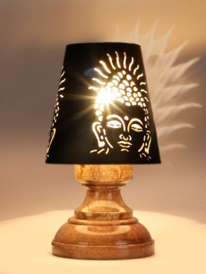 Ambika Home Black Metal Shade Wooden Table Lamp | Modern Bedside Lamp for Bedroom, Living Room, Hotel, Café & Home Décor