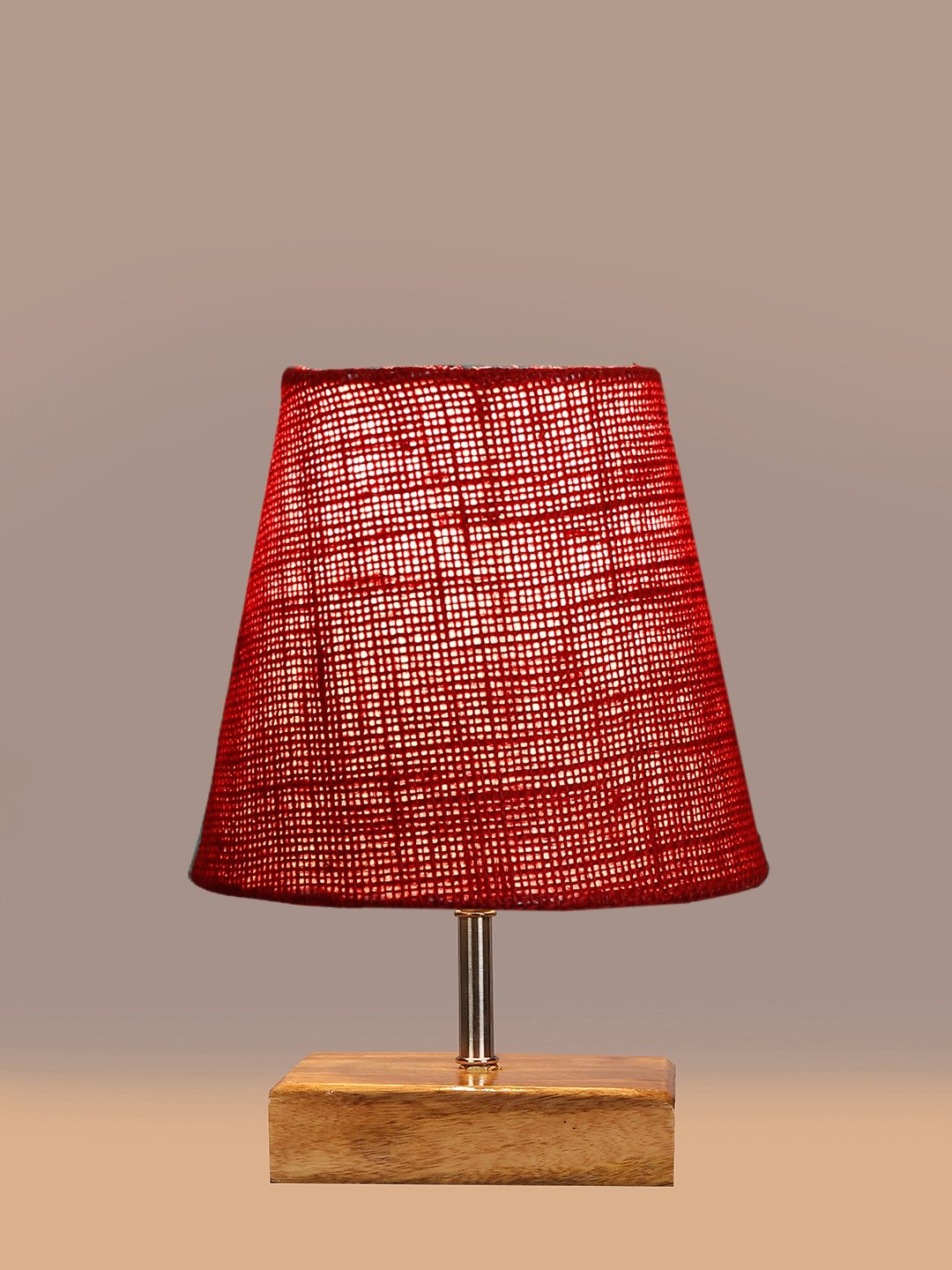 Ambika Home Maroon Jute Shade Wooden Table Lamp | Modern Bedside Lamp for Bedroom, Living Room, Hotel, Café & Home Décor
