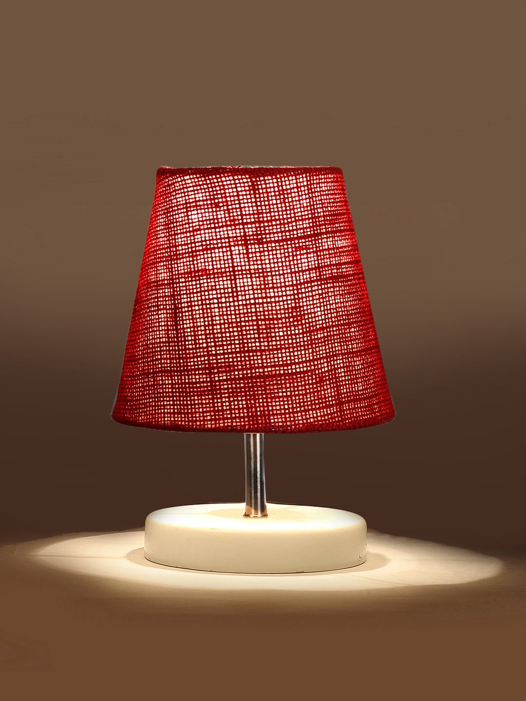 Ambika Home Maroon Jute Shade Wooden Table Lamp | Modern Bedside Lamp for Bedroom, Living Room, Hotel, Café & Home Décor - Image 5